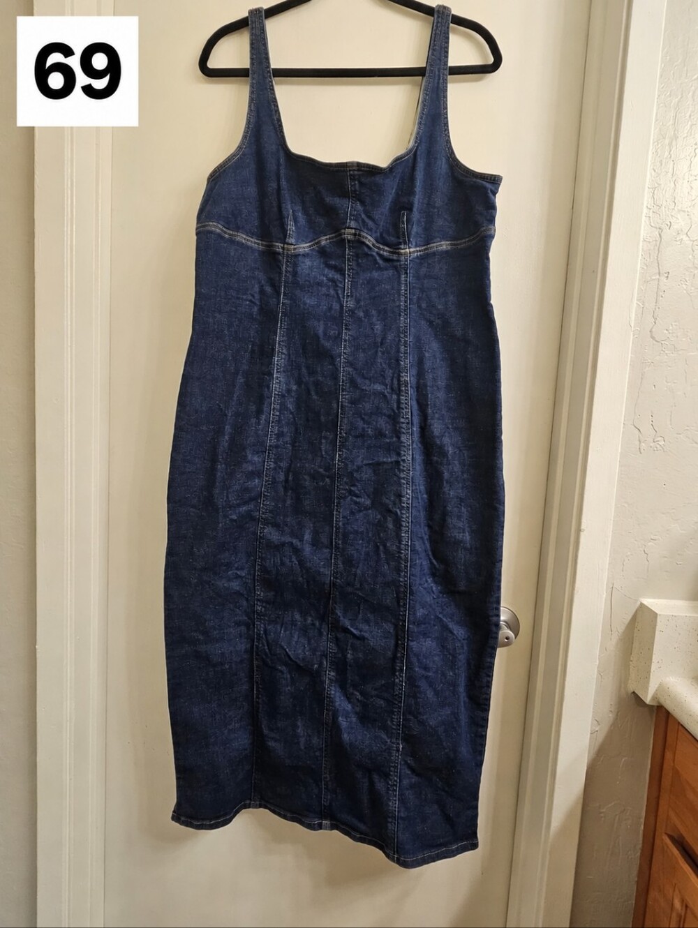 Denim Tank Midi Dress in Dark Blue